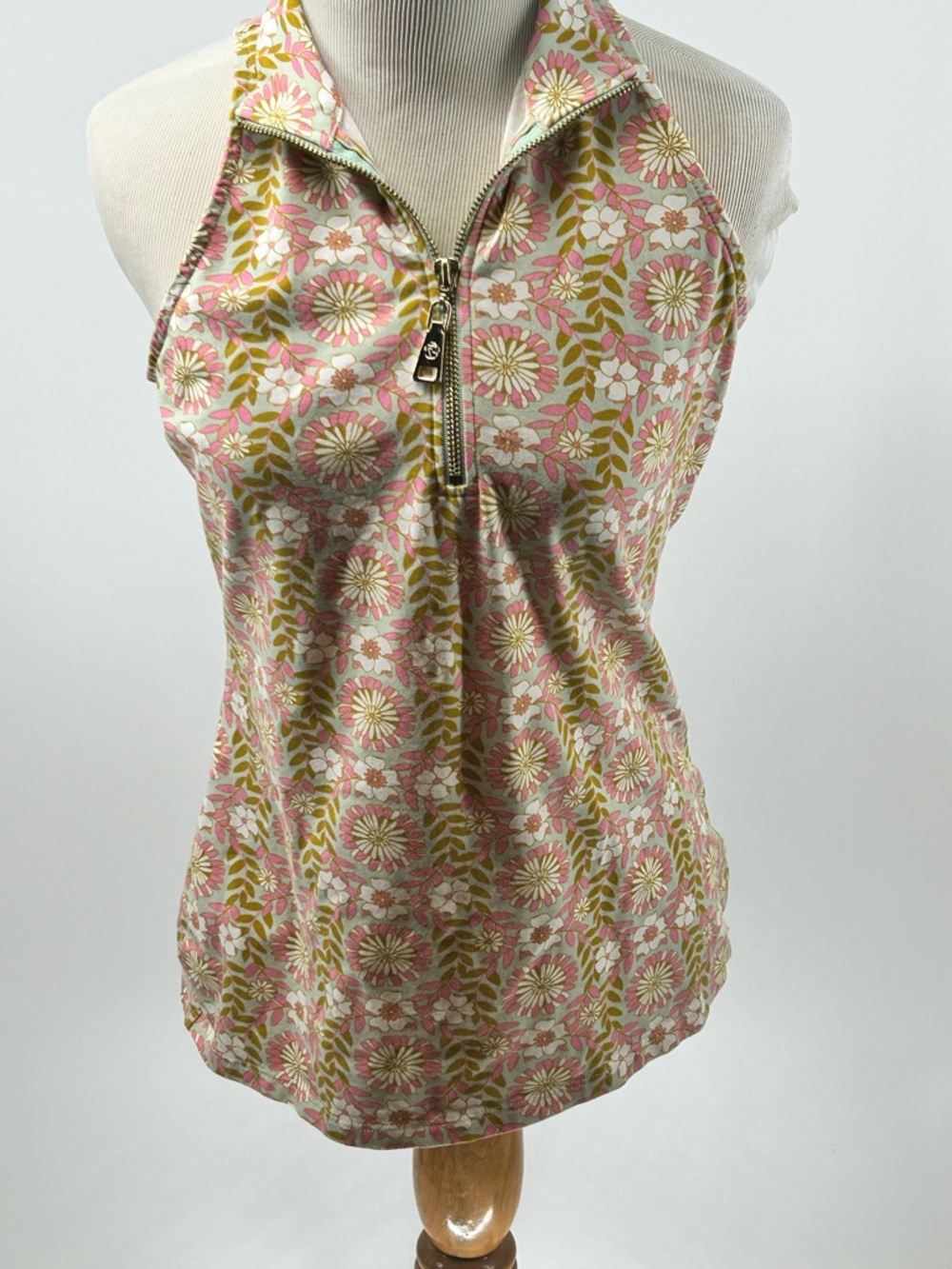 Spartina 449 Women’s Top X- Small Pink Floral Serena Golf Tennis Half Zip Shirt